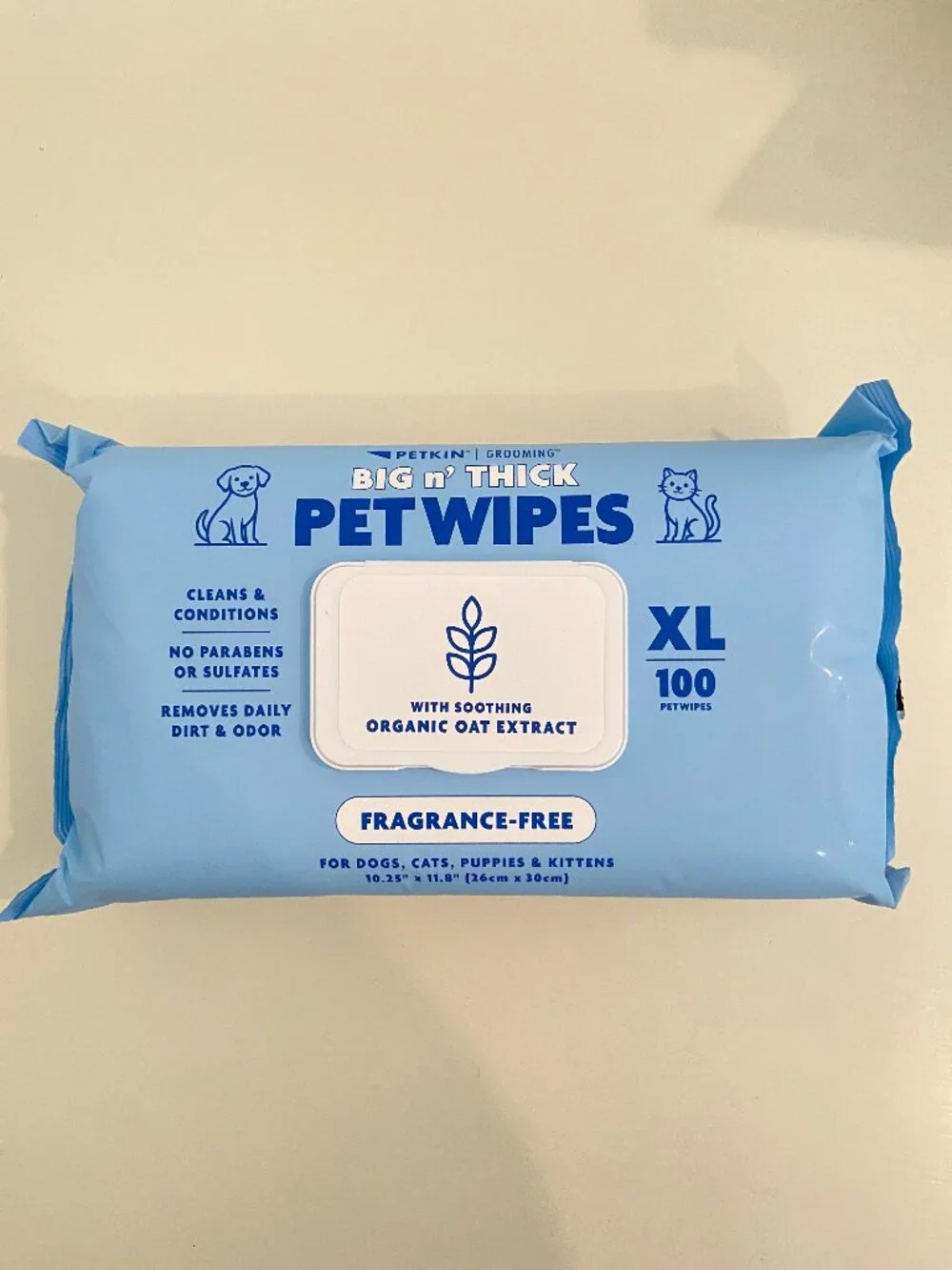 Petkin Big N' Thick Pet Wipes XL (100 Count) – Fragrance Free NEW